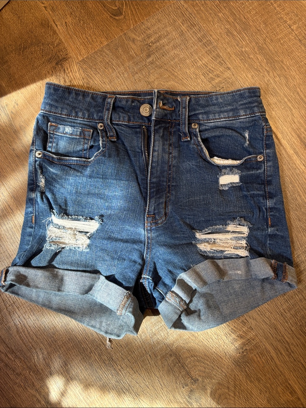 Aeropostale Stretchy High Rise Midi Shorts Ripped Size 2